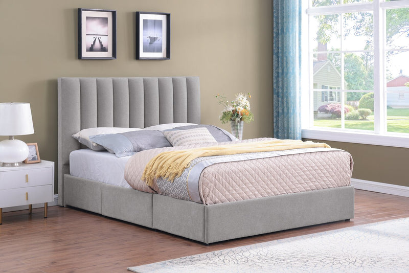 Amos Upholstered Headboard in Grey Fabric, Channelled - Full Size