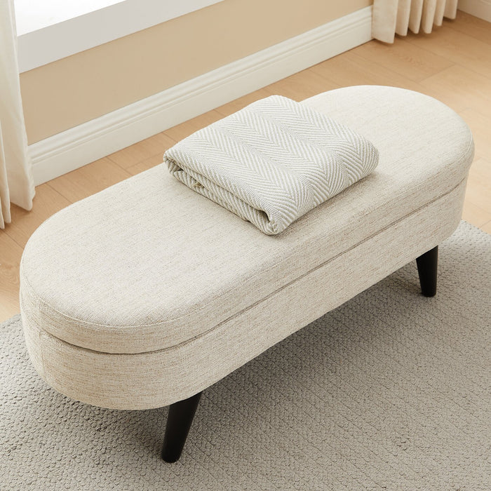 Montreal 43.5\" Oval Fabric Storage Ottoman - White