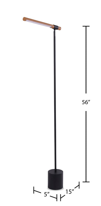 Hollar 56\" Matte Black and Wood LED Floor Lamp
