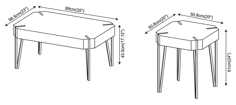 Arden 35” Modern 2-Pack Coffee + End Table - Brown