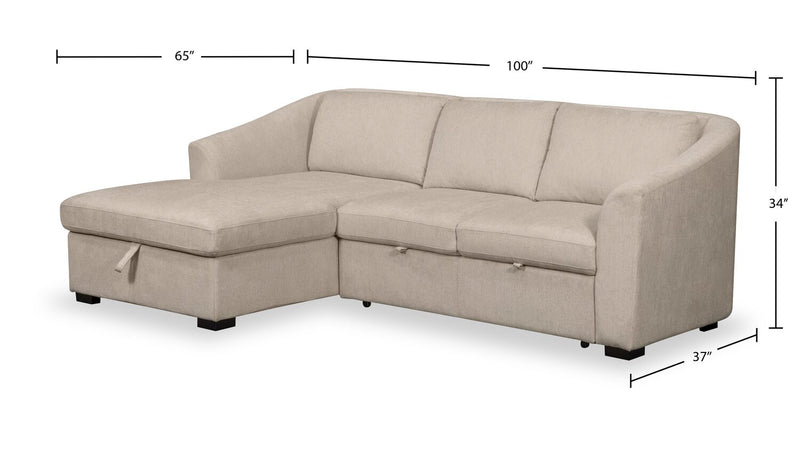 Envy 2-Piece Left-Facing Chenille Fabric Sleeper Sectional with Storage Chaise - Almond Beige