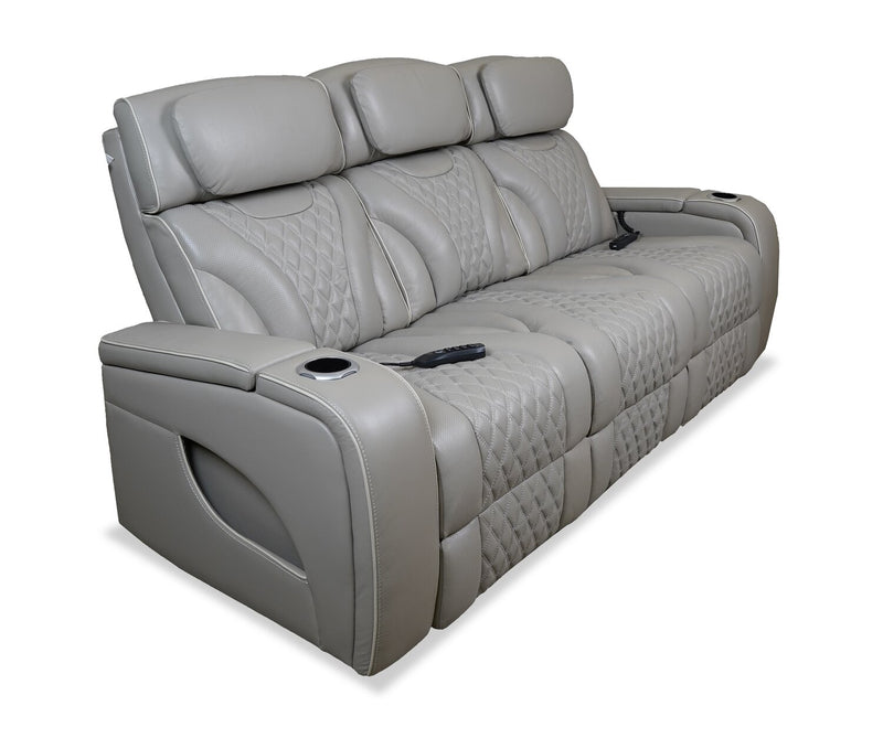 Elite 86\" Genuine Leather Massage Power Reclining Sofa with Immersive Audio and Power Headrests - Putty