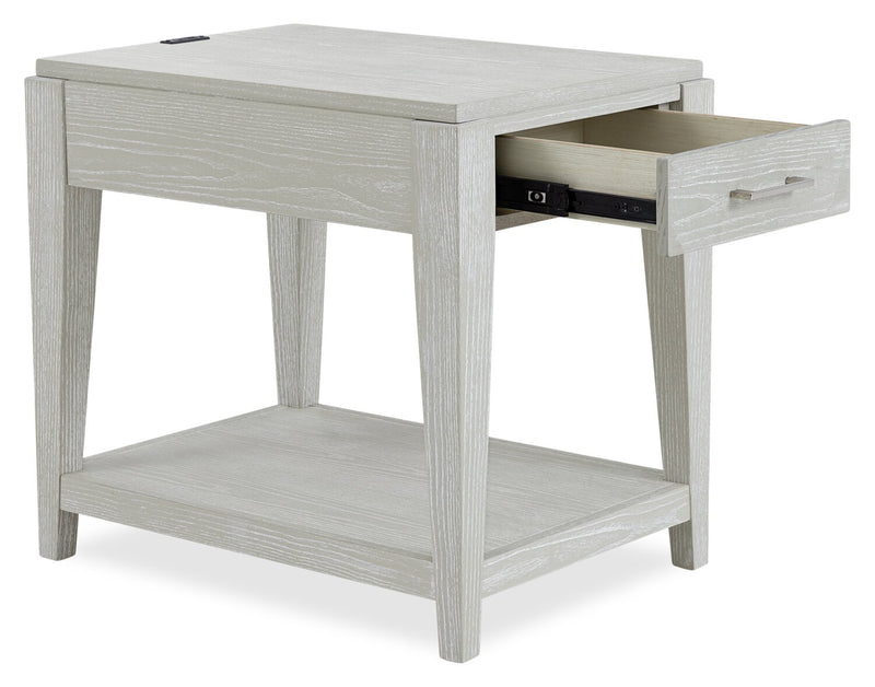 Vida 19” Solid Wood Chairside Table with Storage, Shelf, Lighting and USB - Sand