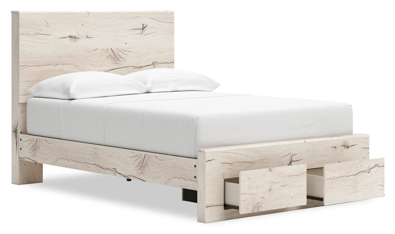 Derekson Storage Bed with 2 Built-In Footboard Drawers, Rustic White - Full Size