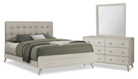 Cami 5pc Bedroom Set with Bed, Dresser & Mirror, Mid-Century Modern, Grey Oak - Queen Size 
