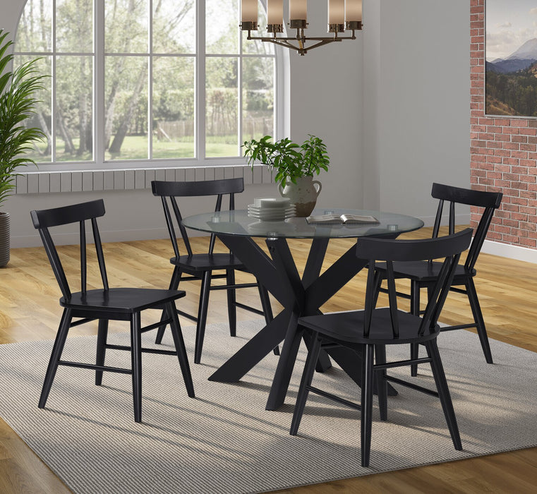 Remi Dining Chair with Curved Slat-Back - Black