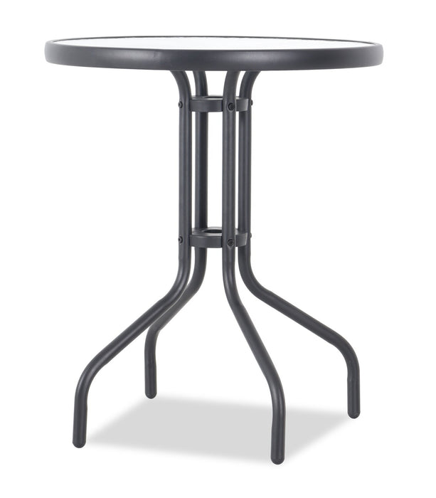 Paris Outdoor Patio Bistro Table - Round, Glass Table Top, Powder Coated Steel Frame - Black