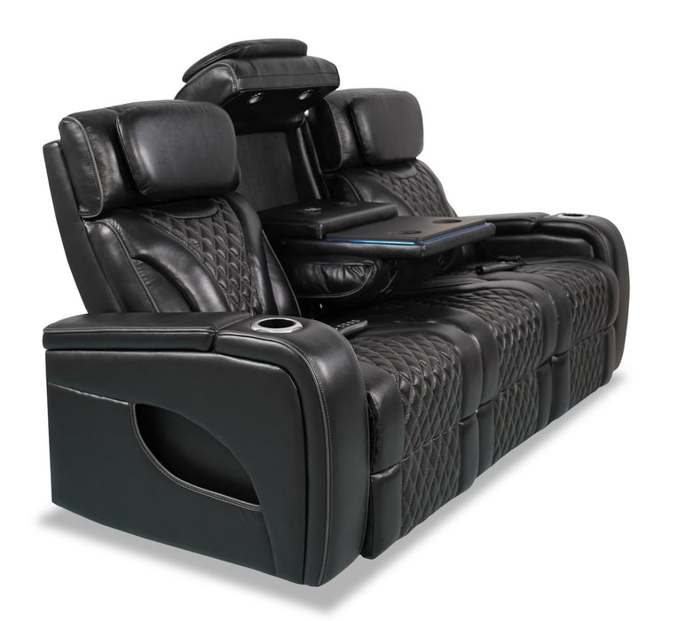 Elite 86\" Genuine Leather Massage Power Reclining Sofa with Power Headrests and Storage Arms - Black