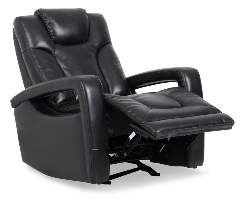Kenzo 35\" Leather-Look Fabric Power Gliding Reclining Chair with Power Headrest, Footrest and USB Port - Black