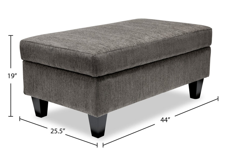 Made in Canada Nofia 44\" Chenille Fabric Storage Ottoman with Wood Legs - Charcoal Grey