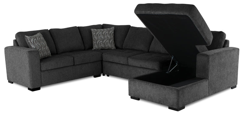 Made in Canada Legend 4-Piece Right-Facing Chenille Fabric Sleeper Sectional with Storage Chaise - Pepper Grey