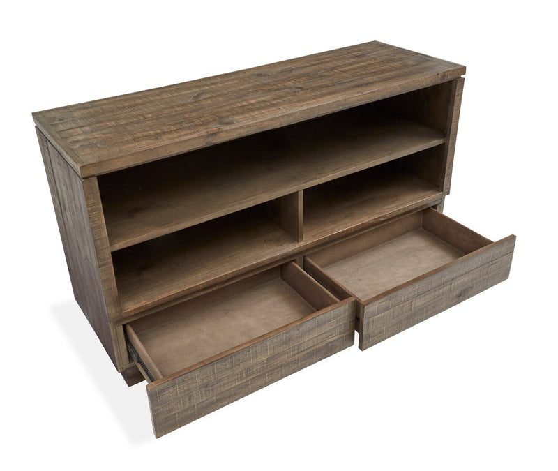 Elm 52” Rustic Pine Sofa Table with Storage and Cable Management - Brown