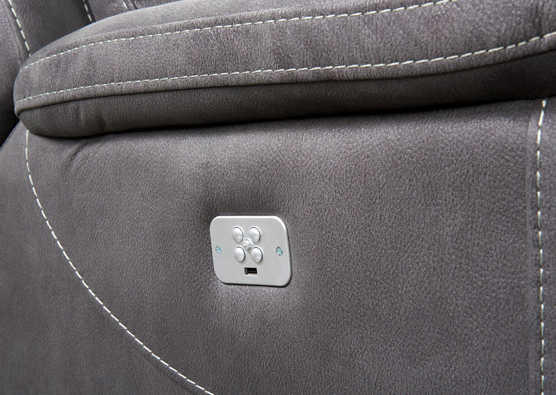 Floy 5-Piece Faux Suede Power Reclining Sectional with Power Headrests, Storage Console and USB Port - Grey