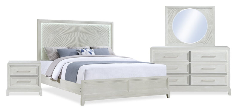 Vida 6pc Bedroom Set with Panel Bed, Dresser, Mirror & Nightstand, Sand - King Size