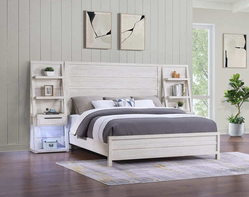 Haven Pier Bed with Headboard, Frame & 2 Piers, USB, LED, White - King Size