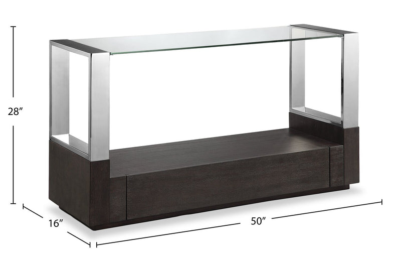Perrin 50\" Modern Glass Top Sofa Table with Storage and Shelf - Graphite
