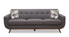 Kort & Co. Freeman 88\" Linen-Look Fabric Sofa with Wood Base and Tufted Back Cushions - Charcoal Grey