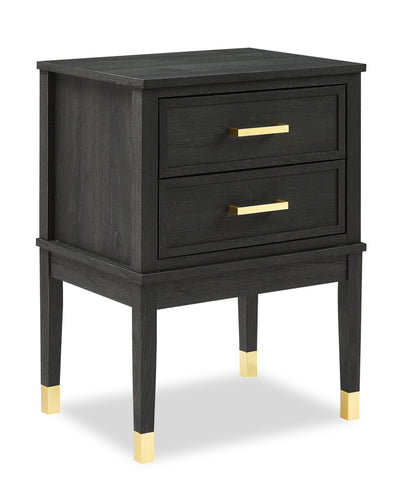 Alia Bedside 2-Drawer Nightstand with Gold Accent, 18"W x 25.75"H - Black | Table de nuit Alia de 18 po (l) x 25,75 po (H) à 2 tiroirs avec touche dorée - noire