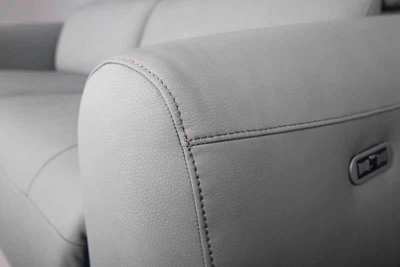 Gianna 76\" Genuine Leather Power Reclining Sofa with Power Headrests and USB Ports - Spa Blue