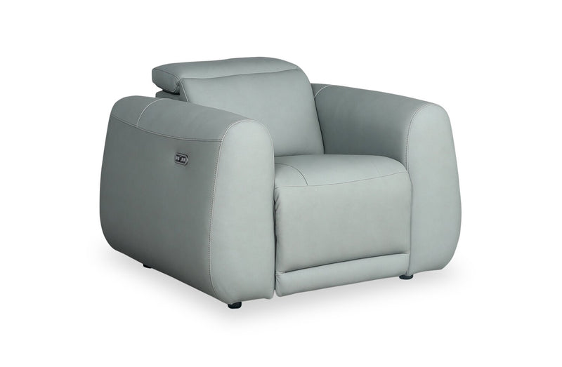 Gianna 40\" Genuine Leather Power Reclining Chair with Power Headrest and USB Port - Spa Blue