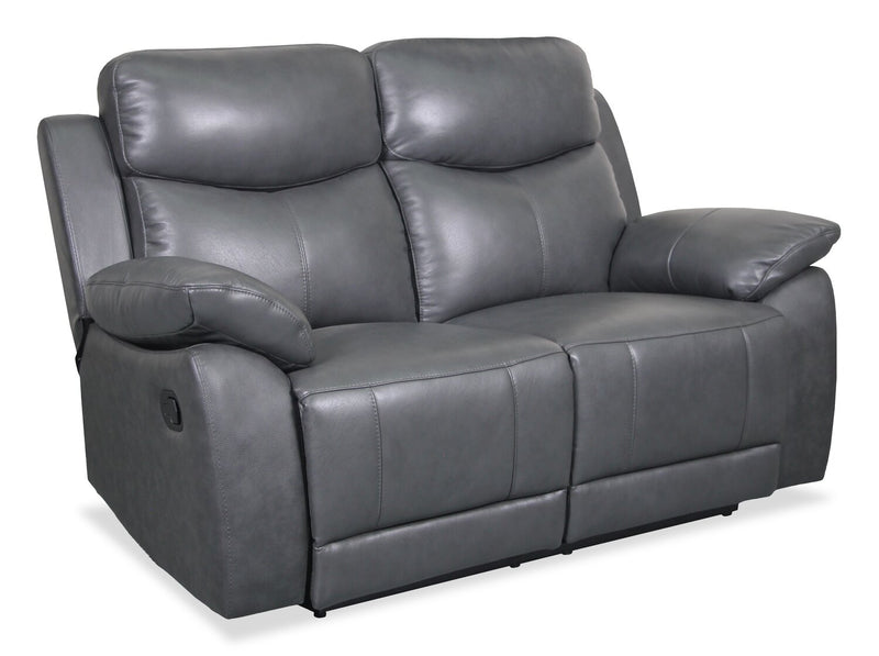 Cornell 63.39\" Top-Grain Genuine Leather Reclining Loveseat - Grey