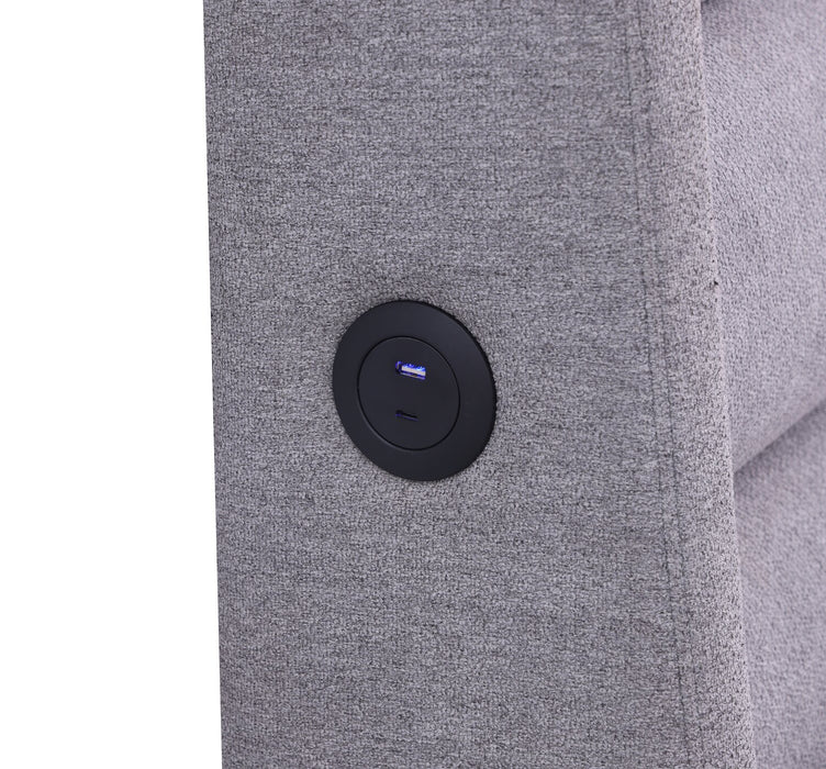 Jade Upholstered Platform Bed with USB Ports in Grey Fabric - Queen Size