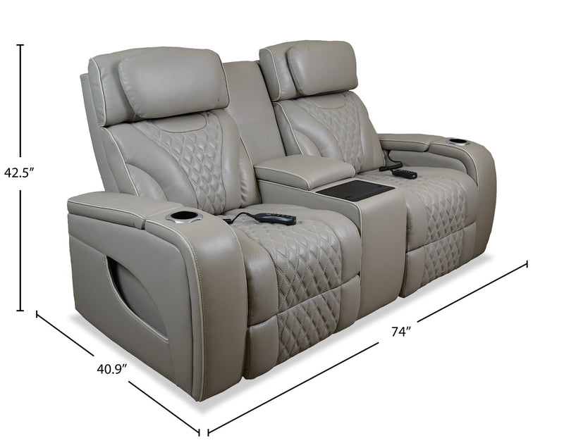 Elite 74\" Genuine Leather Massage Power Reclining Loveseat with Immersive Audio and Power Headrests - Putty
