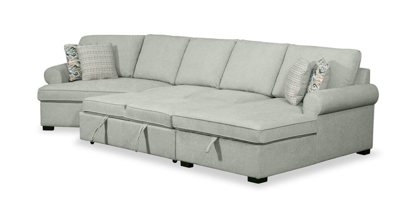 Scott Living Haven 3-Piece Left-Facing Chenille Fabric Cuddler Sleeper Sectional with Storage - Seafoam Blue