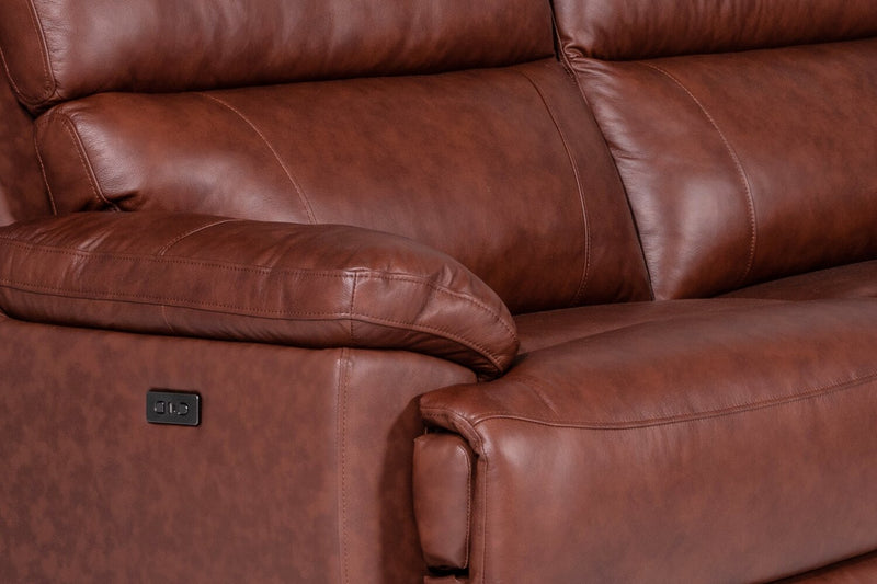 Sorrento 6-Piece Genuine Leather Power Reclining Sectional with Storage Console and USB Port - Madrid Brick Brown