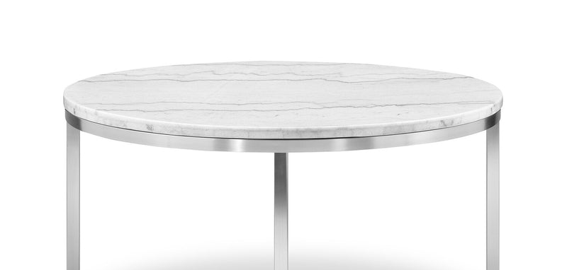 Sampson 34\" Modern Round Marble Coffee Table - White