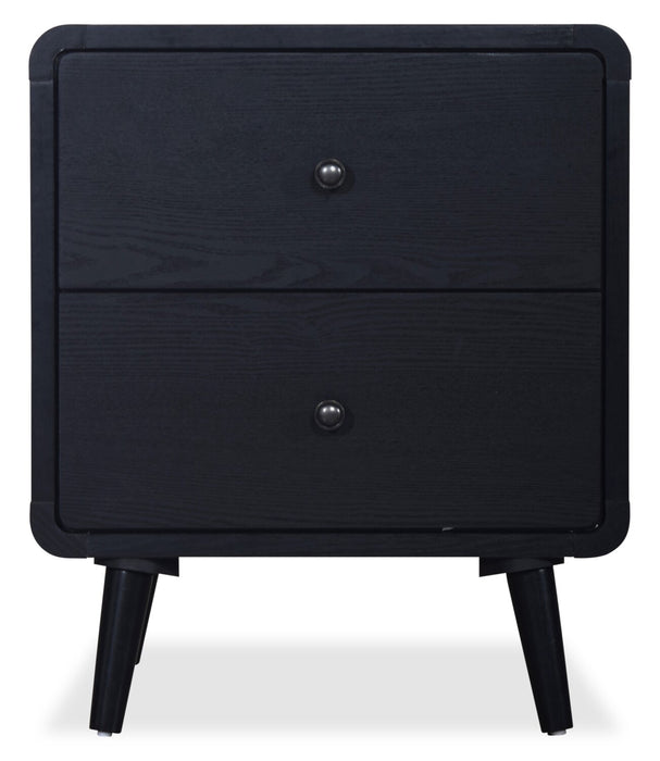 Milan Bedside 2-Drawer Nightstand, Mid-Century Modern,  22\"W x 26\"H - Black