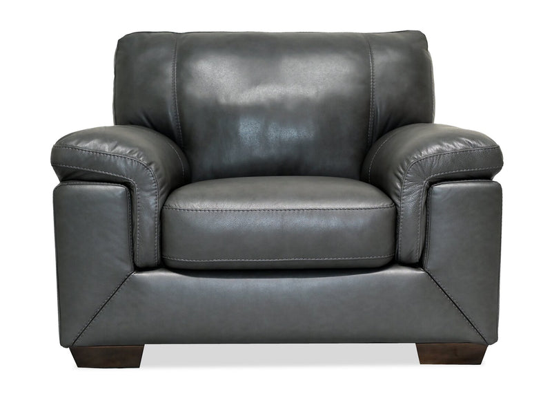 Classico 47\" Genuine Leather Chair with Wood Legs – Carbon Grey