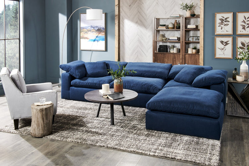 Eclipse Modular 4-Piece Linen-Look Fabric Pit Sofa Sectional with Reversible Feather Down Cushions - Navy Blue