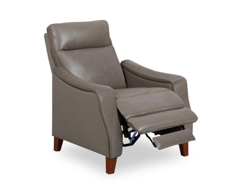 Natalie 32.5\" Top-Grain Genuine Leather Pushback Reclining Chair with Wood Legs - Grey