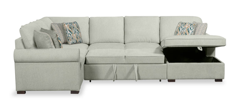 Scott Living Haven 4-Piece Right-Facing Chenille Fabric Sleeper Sectional with Storage Chaise - Seafoam Blue