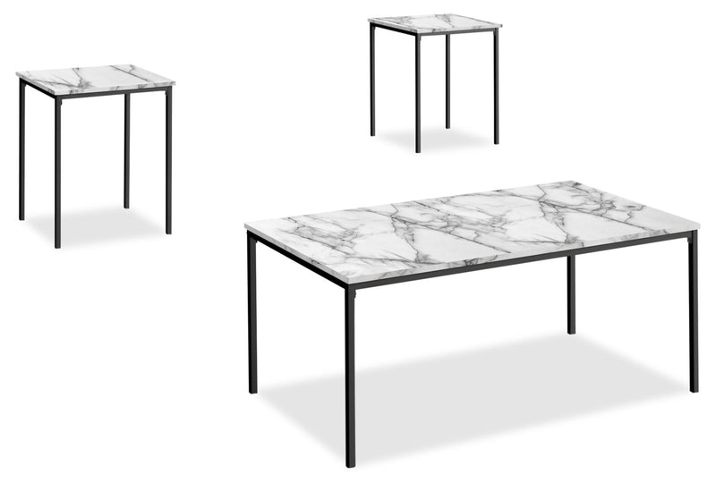 Easton 42\" Modern 3-Pack Coffee + 2 End Tables - Marble Look with Black Metal Legs