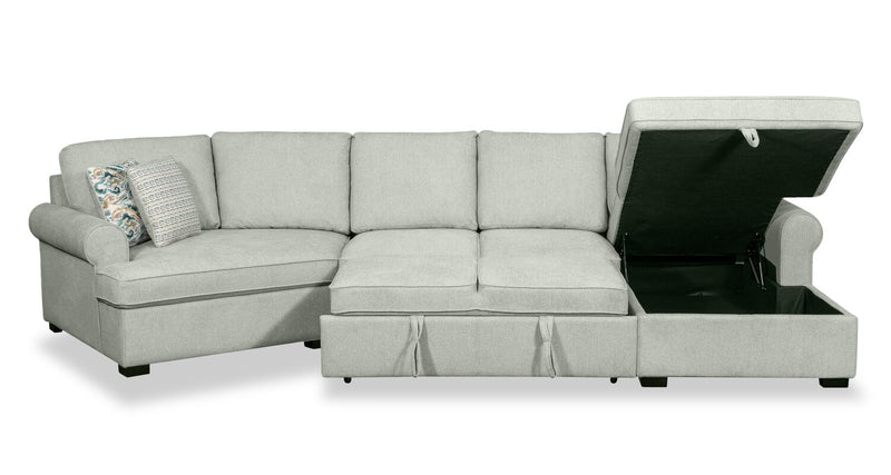 Scott Living Haven 3-Piece Left-Facing Chenille Fabric Cuddler Sleeper Sectional with Storage - Seafoam Blue