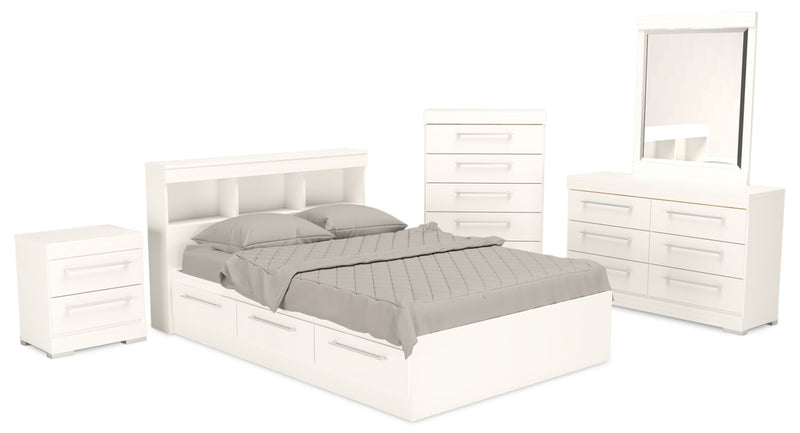 Riley Mates Bed with Bookcase Headboard Set for Kids,Made in Canada, White - Full Size