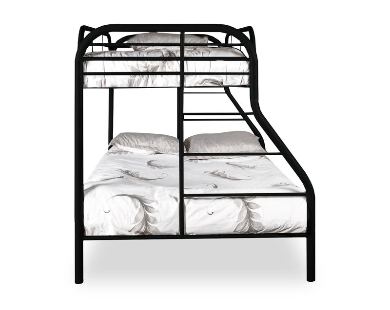 Logan Bunk Bed with Ladders & Guard Rail for Kids, Black Metal - Twin/Full