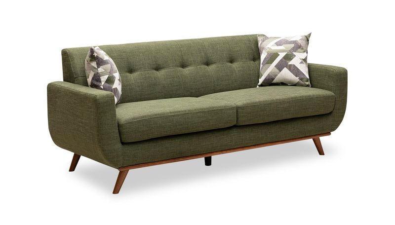 Kort & Co. Freeman 80” Linen-Look Fabric Condo Size Sofa with Wood Legs - Avocado Green
