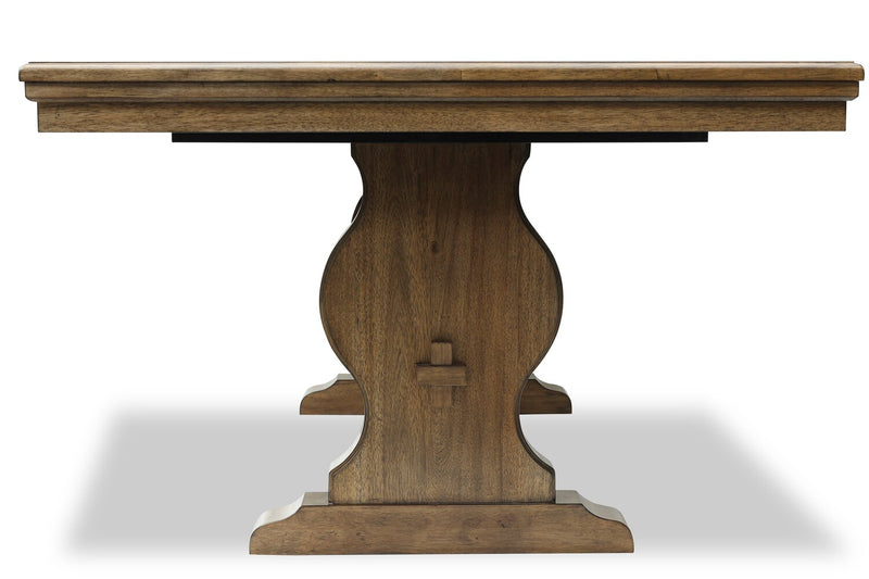 Clara Dining Table with 68-86\"W Extension, Trestle Base - Brown