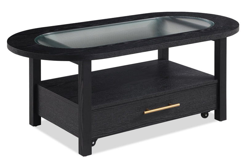 Dalton 47.5\" Coffee Table with Glass Top and Drawer - Black 