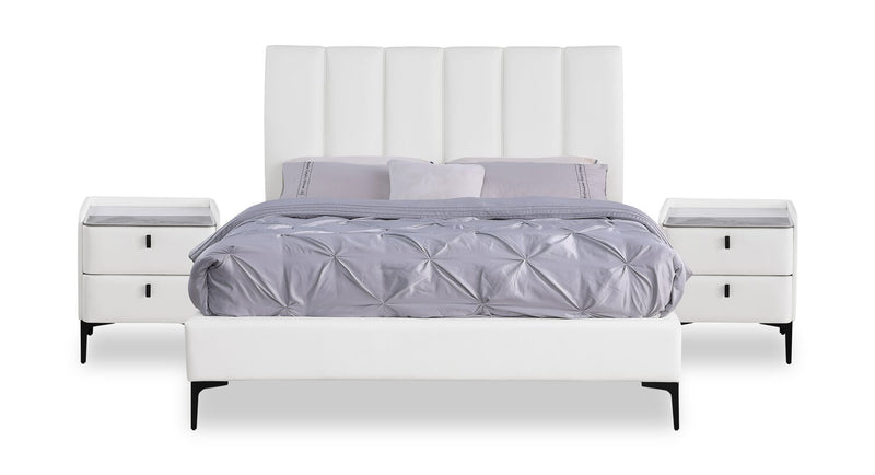 Nova Upholstered Platform Bed in White Vegan-Leather Fabric - King Size