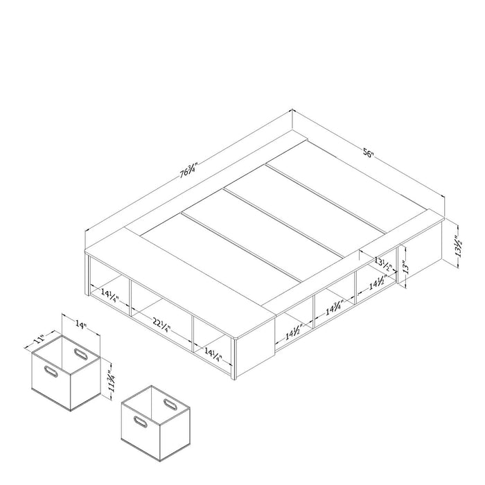 Everley Platform Bed with Built-in Storage & Baskets, White - Full Size