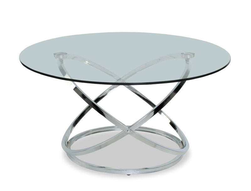Hendrix 36\" Modern 2-Pack Glass Top Coffee + End Table - Chrome with Metal Base