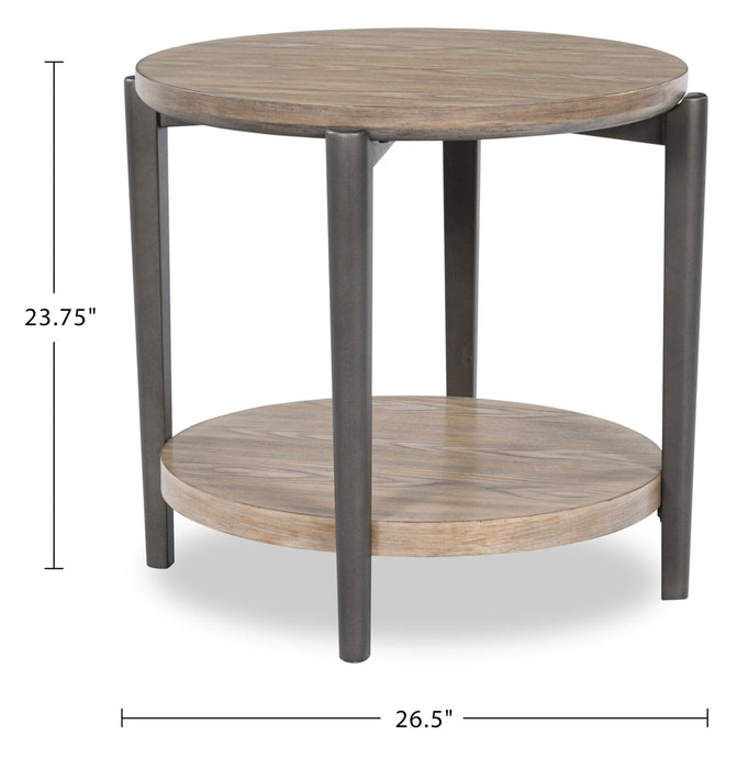 Lloyd 27” Modern Round End Table with Shelf - Grey Brown