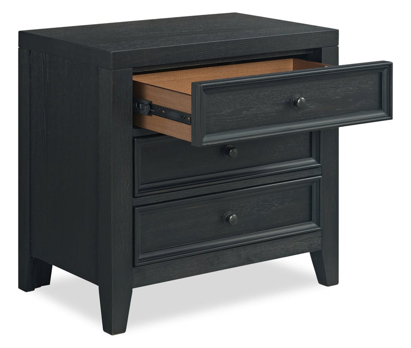 Casa Bedside 3-Drawer Nightstand with USB Port, 27\"W x 26.5\"H, Wood - Black