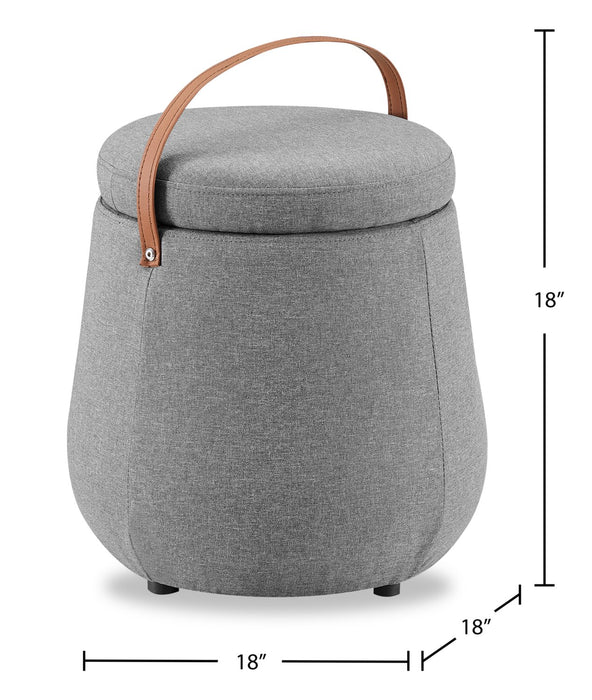 Vancouver 18\" Round Fabric Storage Ottoman with Handle - Grey