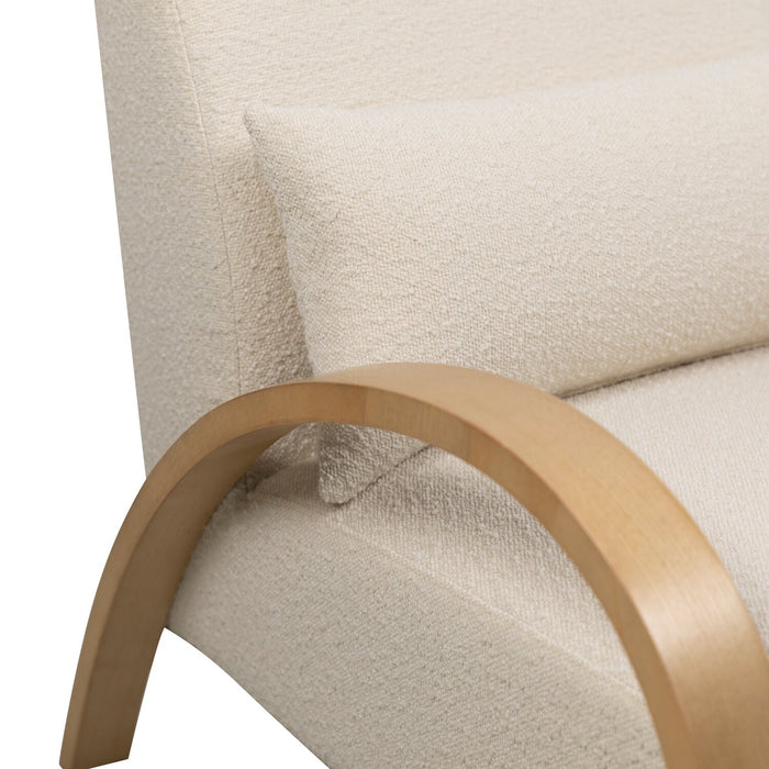 Loft 27.55\" Boucle Fabric Accent Chair with Accent Pillow and Wood Armrests and Legs - White