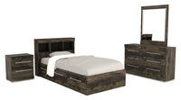 Riley Mates Bed 6pc Set with Bookcase Headboard, Dresser, Mirror & Nightstand, Grey - Twin Size 